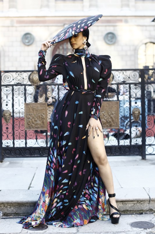 Cardi B: Red Dress and Studded Sandals