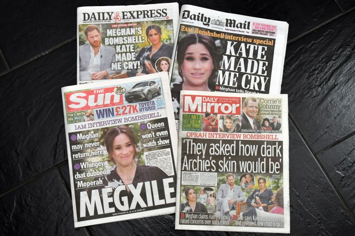 Newspaper headlines of Oprah Winfrey's Prince Harry Duchess Meghan interview