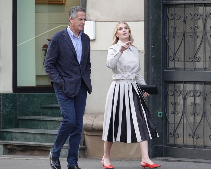 *EXCLUSIVE*  Lady Kitty Spencer and her fiance, 60-year old, South Africa-born multi-millionaire Michael Lewis out in Milan!