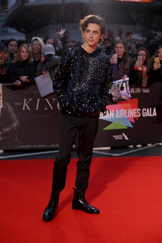 Timothee Chalamet Is the King of the Red Carpet in Sequined Hoodie