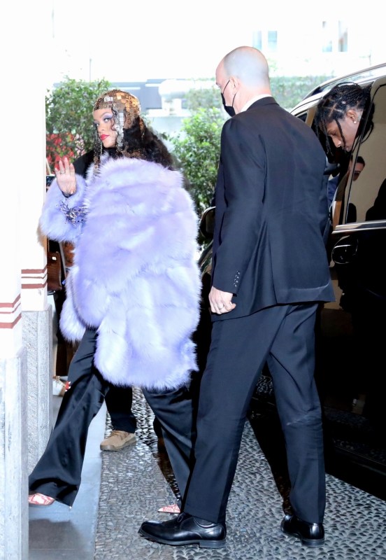 Rihanna Wearing a Mets Shirt and R13 Bomber Jacket, Rihanna Gives Her  Pregnancy Style a Y2K Spin in a Fuzzy Tube Top