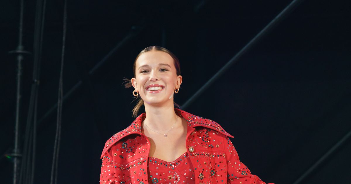 Millie Bobby Brown wore a custom pink embroidered Calvin Klein
